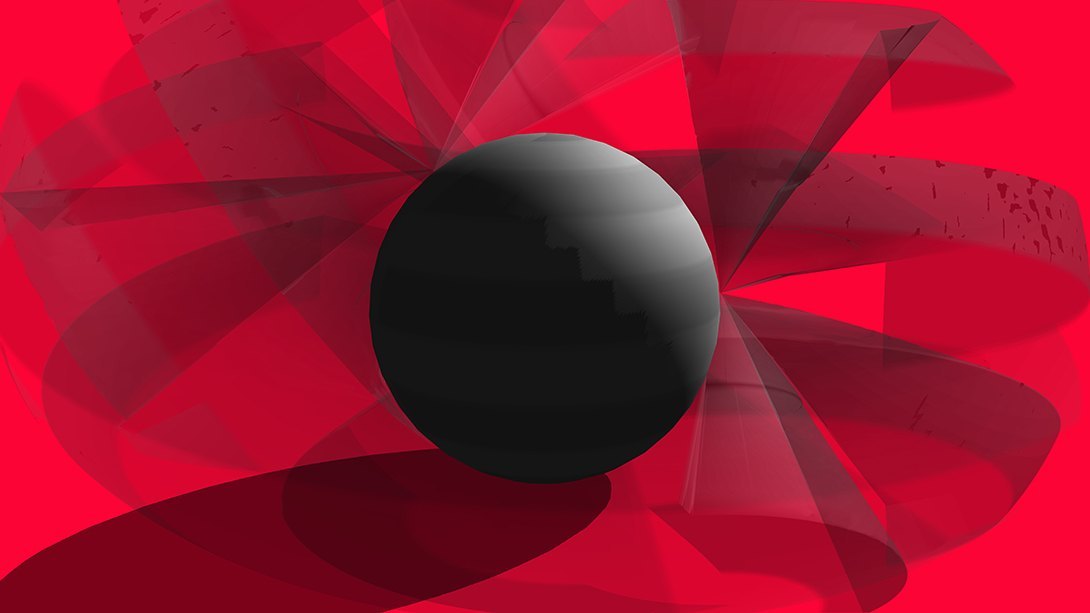 Bola negra sobre fondo rojo
